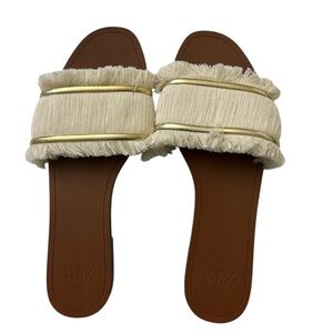 Zara Women's Tan and Cream Fringe Sandals